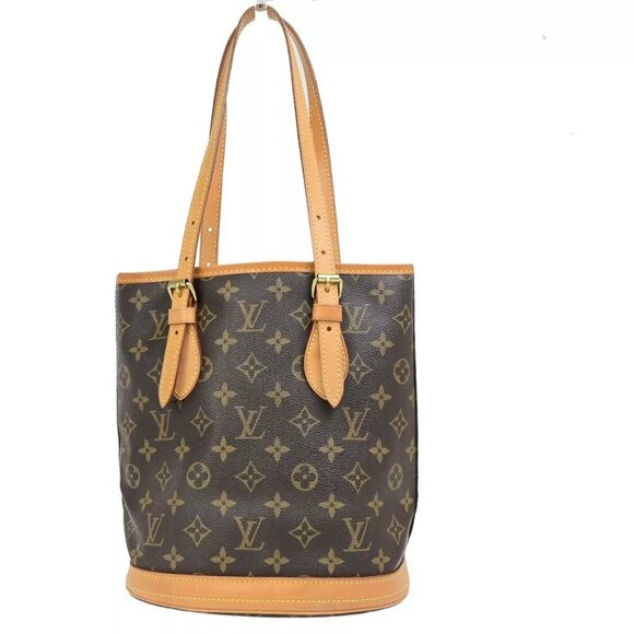 LOUIS VUITTON BUCKET PM Shoulder Tote Bag Monogram Leather Brown M42238 21ED185 - Picture 1 of 16